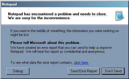 Notepad Error